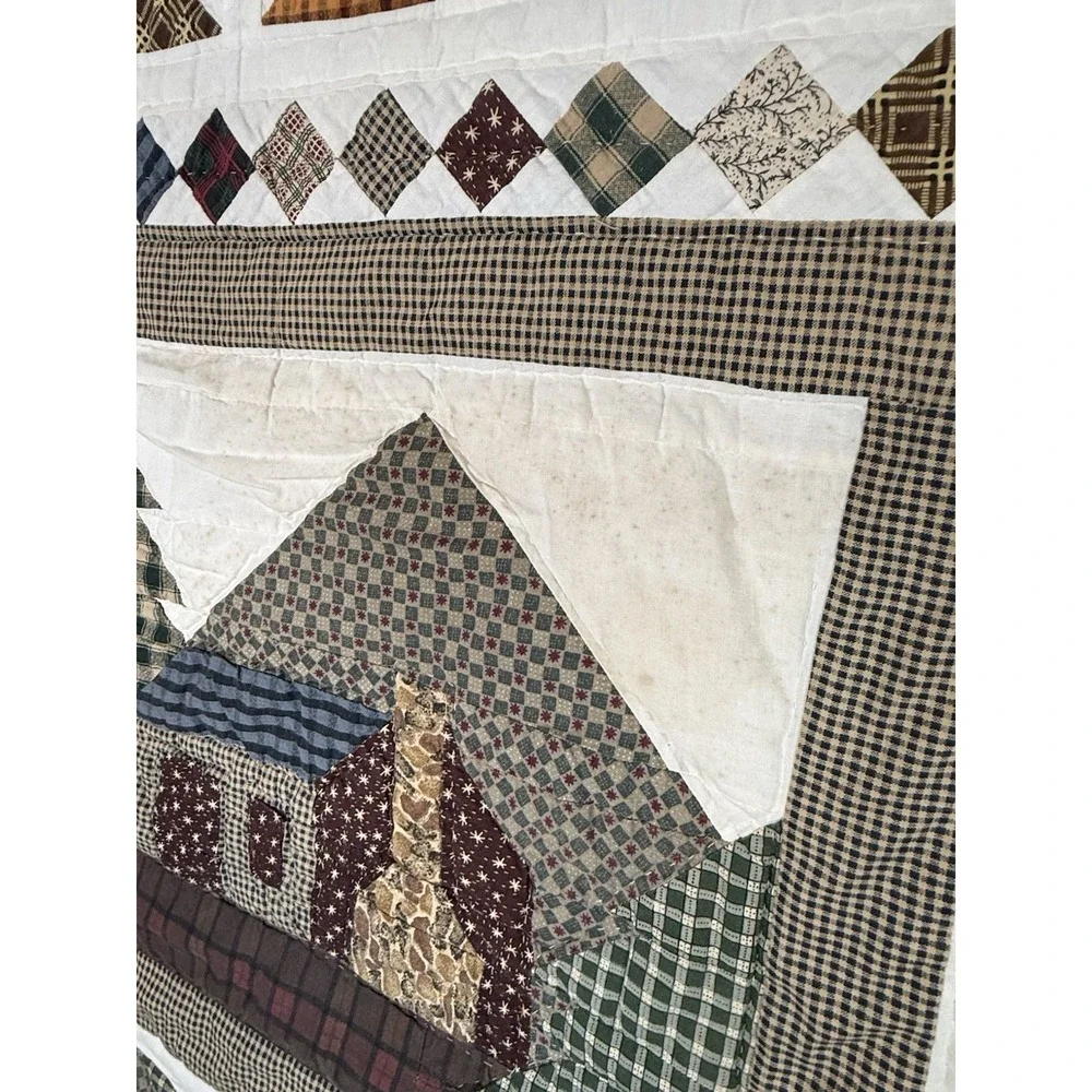 Vintage Patchwork Quilt Rustic Christmas Cabin Moose Lodge-Style Sampler 58x47